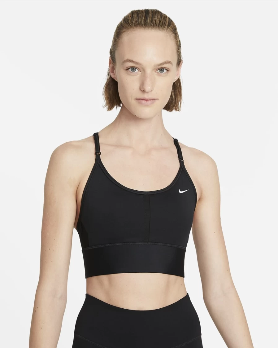 Nike Indy Women's Light-Support Longline Sports Bra - Black/White - Padded Workout Top for Active Women