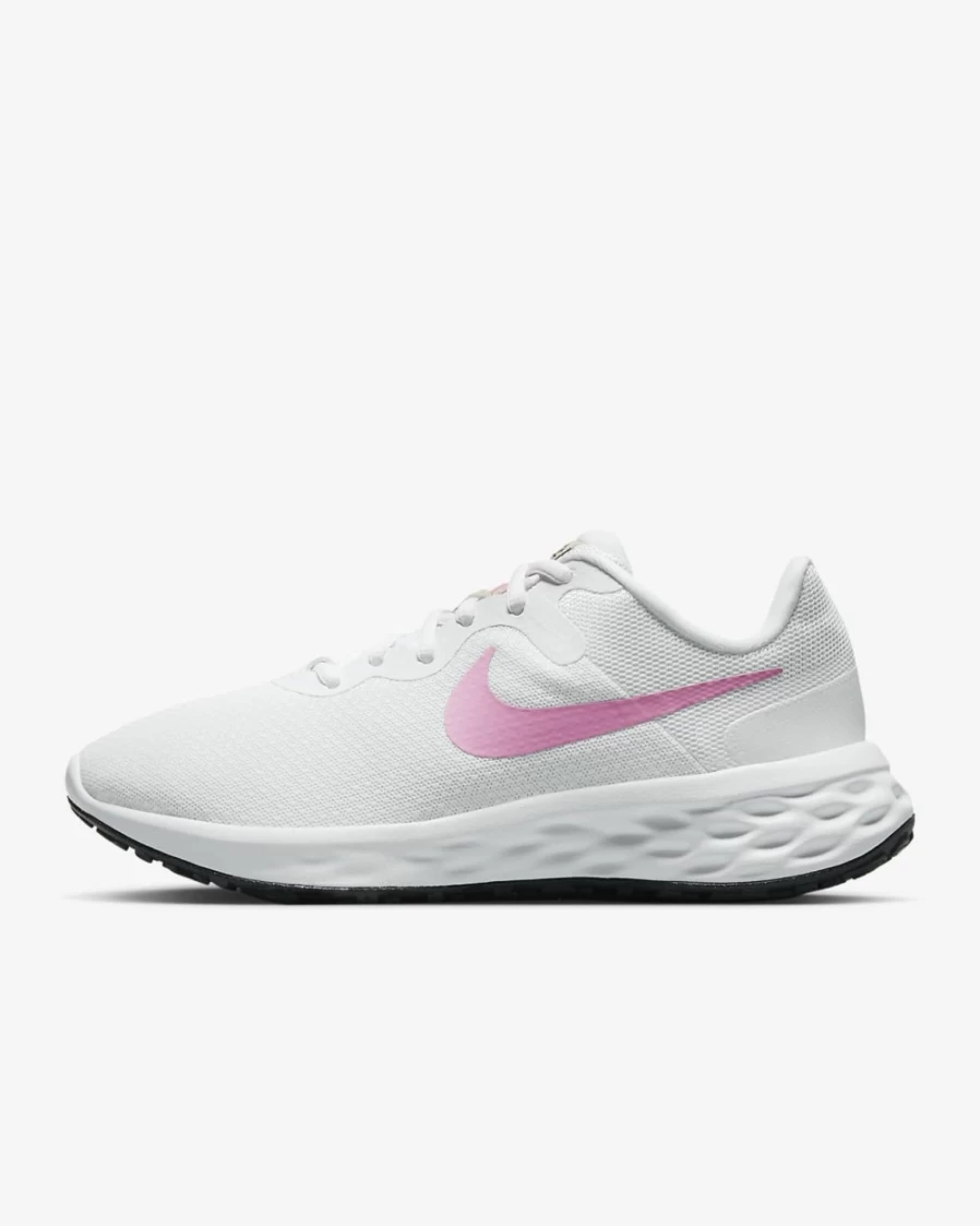 Nike Revolution 6 Next Nature Women's Road Running Shoes - White/Fossil Stone/Black/Pink Spell - Lightweight Comfort for Women Runners