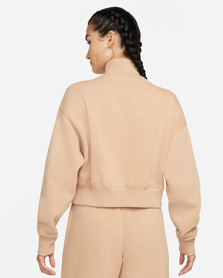 Nike Women's Hemp/Sail Oversized Phoenix Fleece 1/2-Zip Crop Sweatshirt | Sportswear