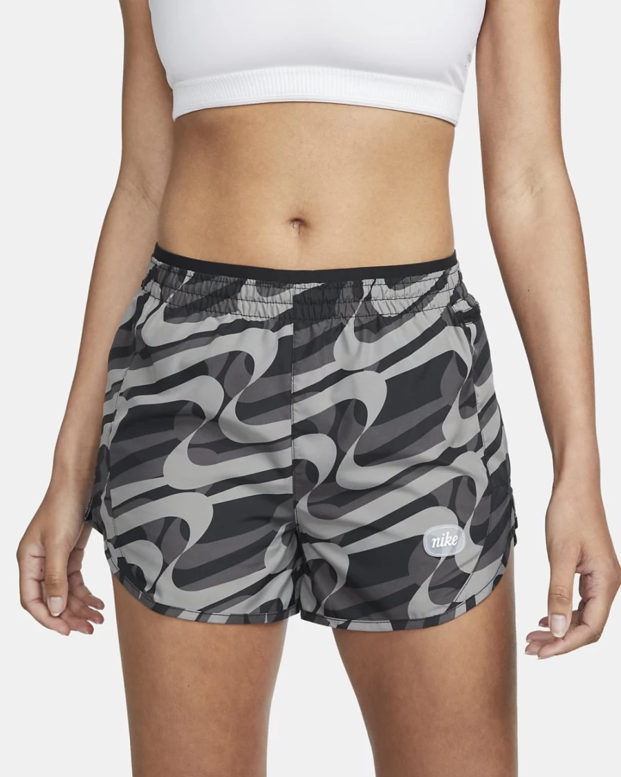 Nike Dri-FIT Women's Running Shorts - Black, Dark Driftwood & White - Icon Clash Tempo Luxe Design