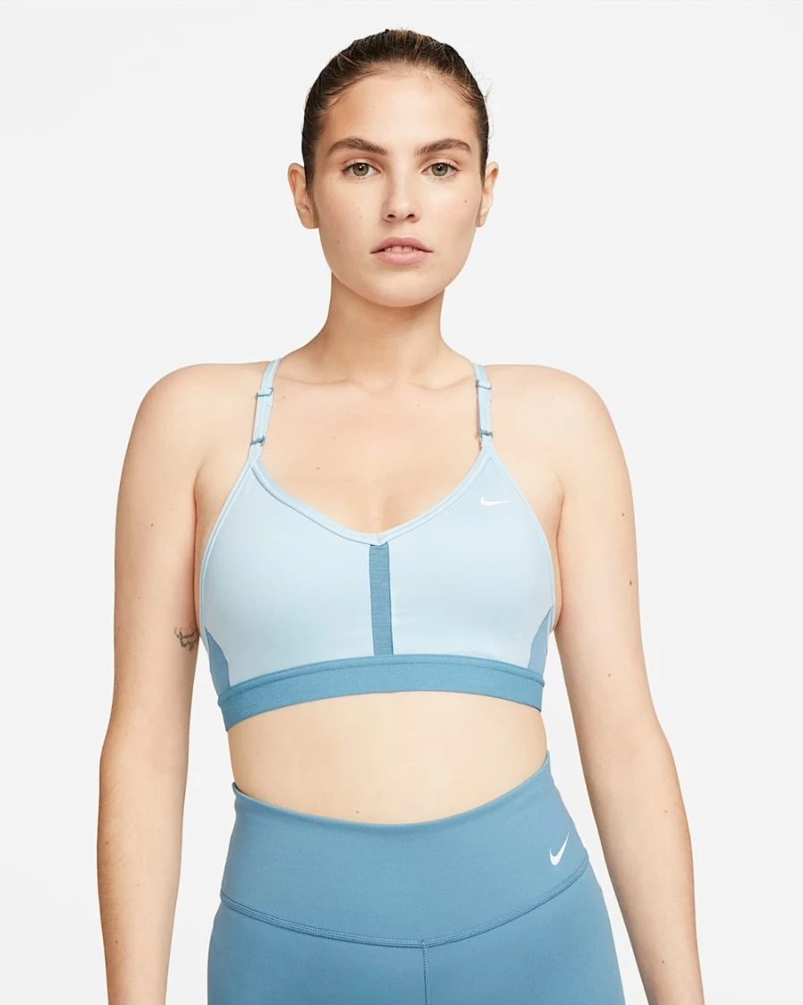 Nike Indy Women's Light-Support Padded V-Neck Sports Bra - Ocean Bliss/Noise Aqua/White