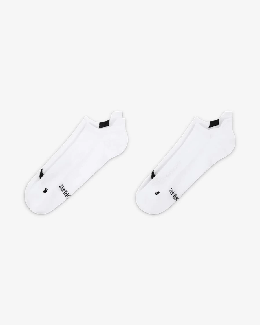 Nike Multiplier No-Show Running Socks for Men & Women - 2 Pairs (White/Black)