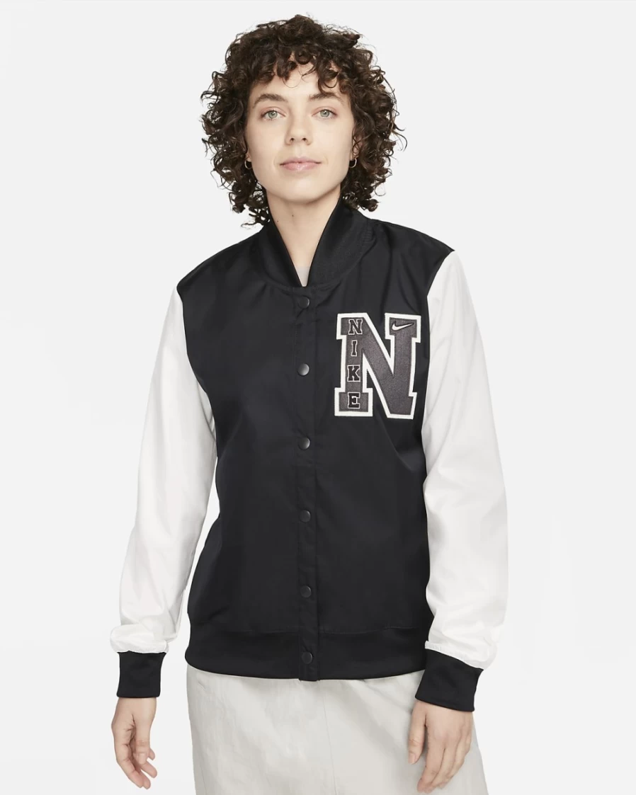 Nike Women's Varsity Jacket - Black/Sail/Dark Smoke Grey Sportswear Coat