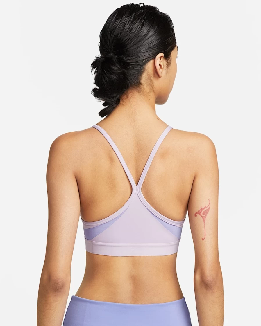 Nike Indy Women's Light-Support Padded V-Neck Sports Bra - Doll, Light Thistle, White