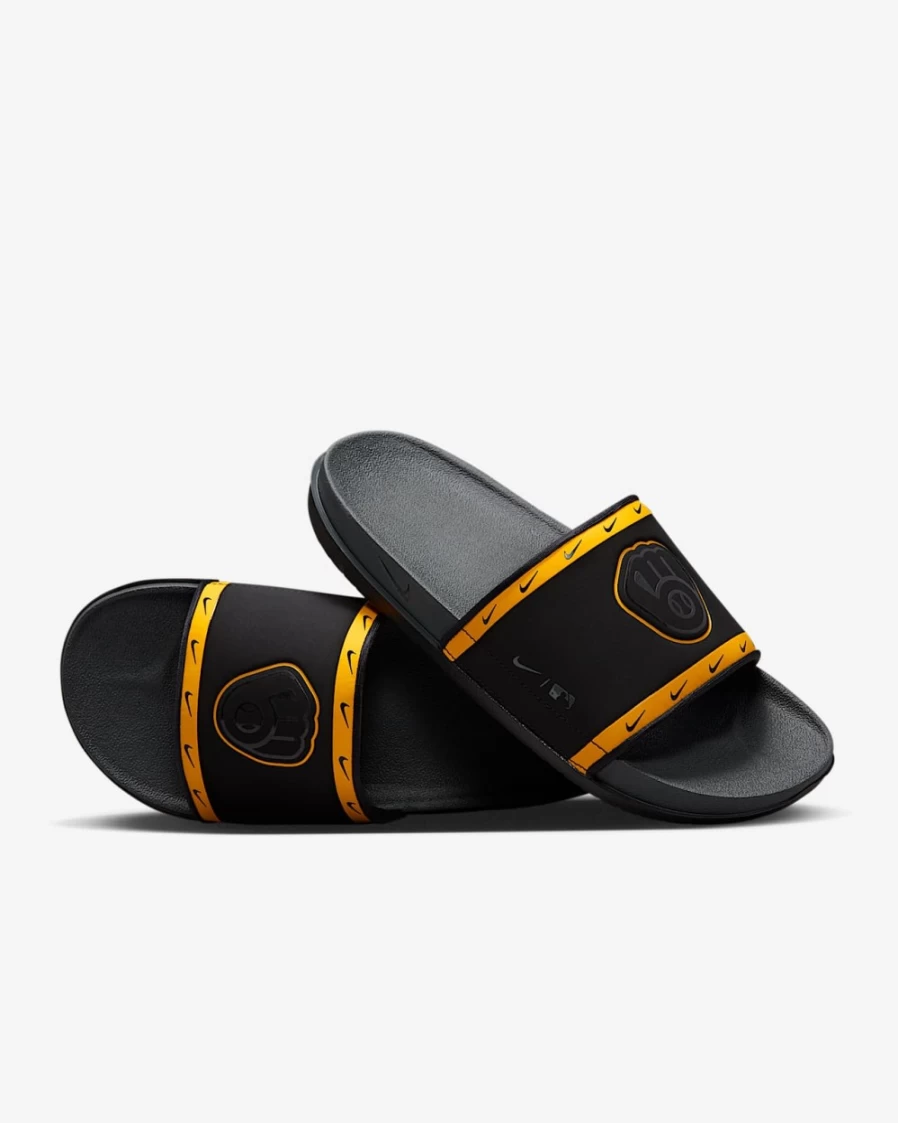 Nike Offcourt Slide Sandals for Men & Women - Milwaukee Brewers MLB Black/Amarillo/Midnight Navy/Anthracite Colorway