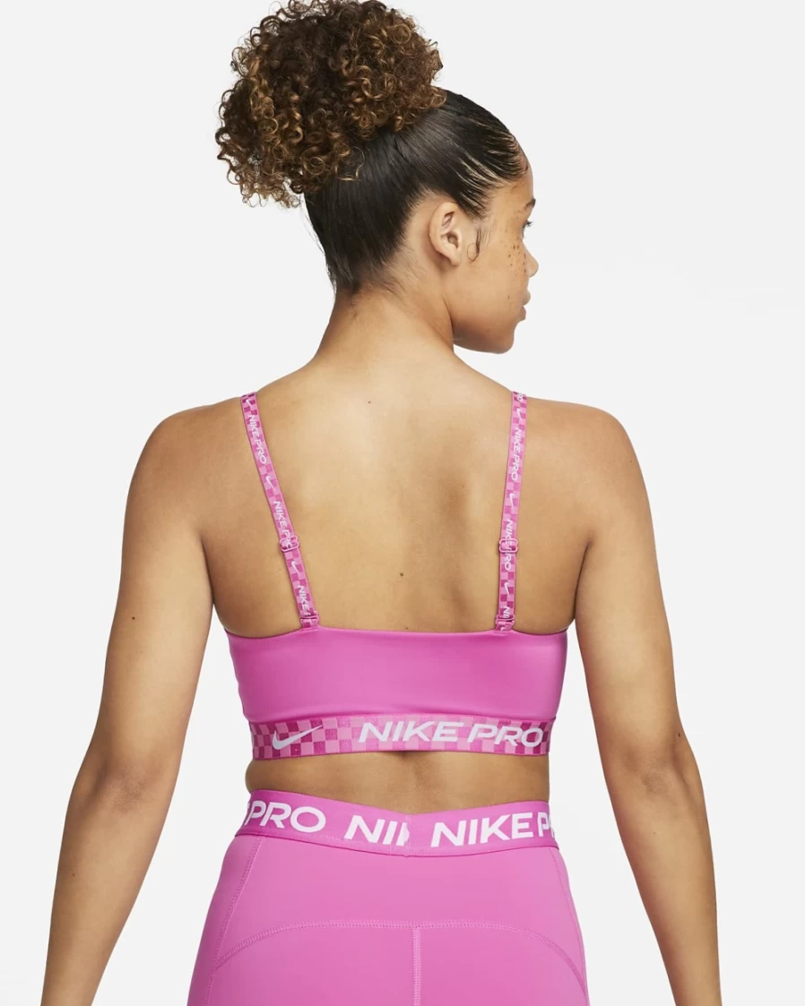 Nike Pro Indy Women's Light-Support Sports Bra - Active Fuchsia/Cosmic Fuchsia/Ocean Bliss - Padded Bandeau Workout Top