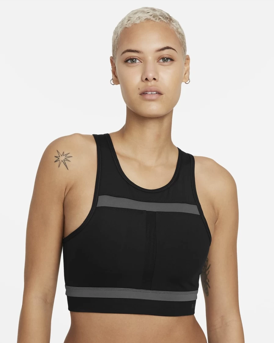 Nike Women's Swoosh Run Division Medium-Support Longline Sports Bra - Black/Iron Grey