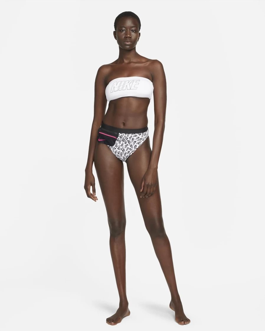 Nike Women's White Multi Logo Bandeau Bikini Top - Sporty Swimwear for Women