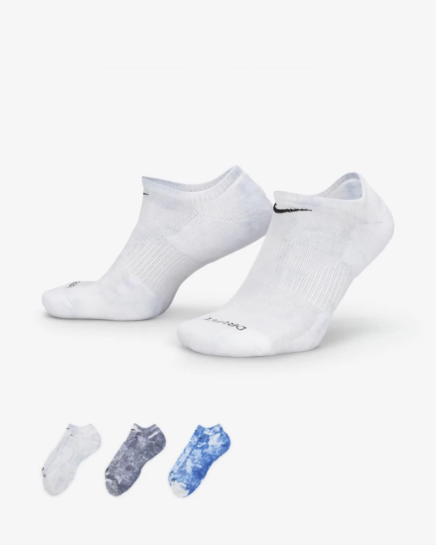 Nike Everyday Plus Cushioned No-Show Socks for Men & Women - 3 Pairs Multi-Color Comfort Athletic Socks