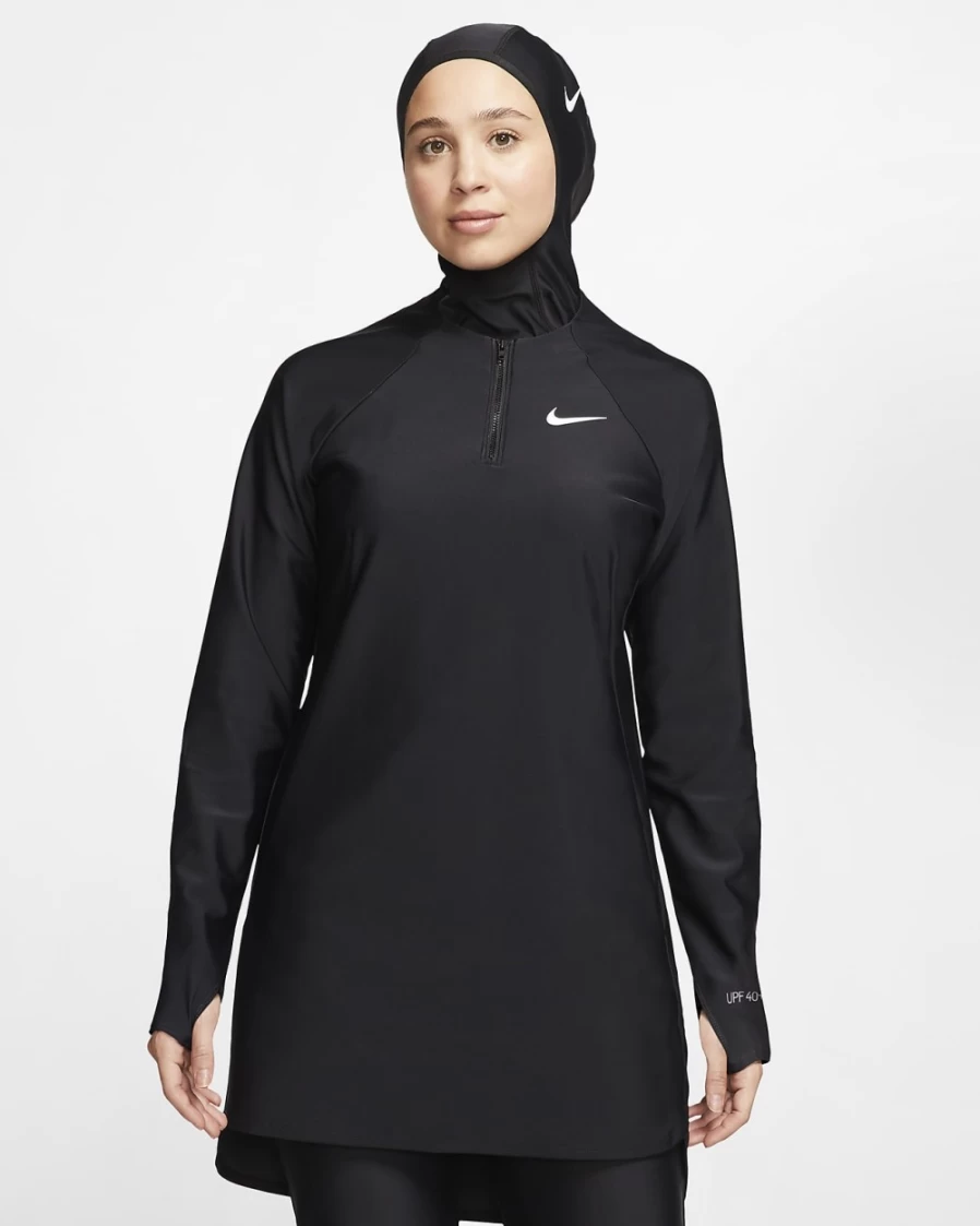 Nike Women's Black Victory Full-Coverage Swim Tunic for Modest Swimwear