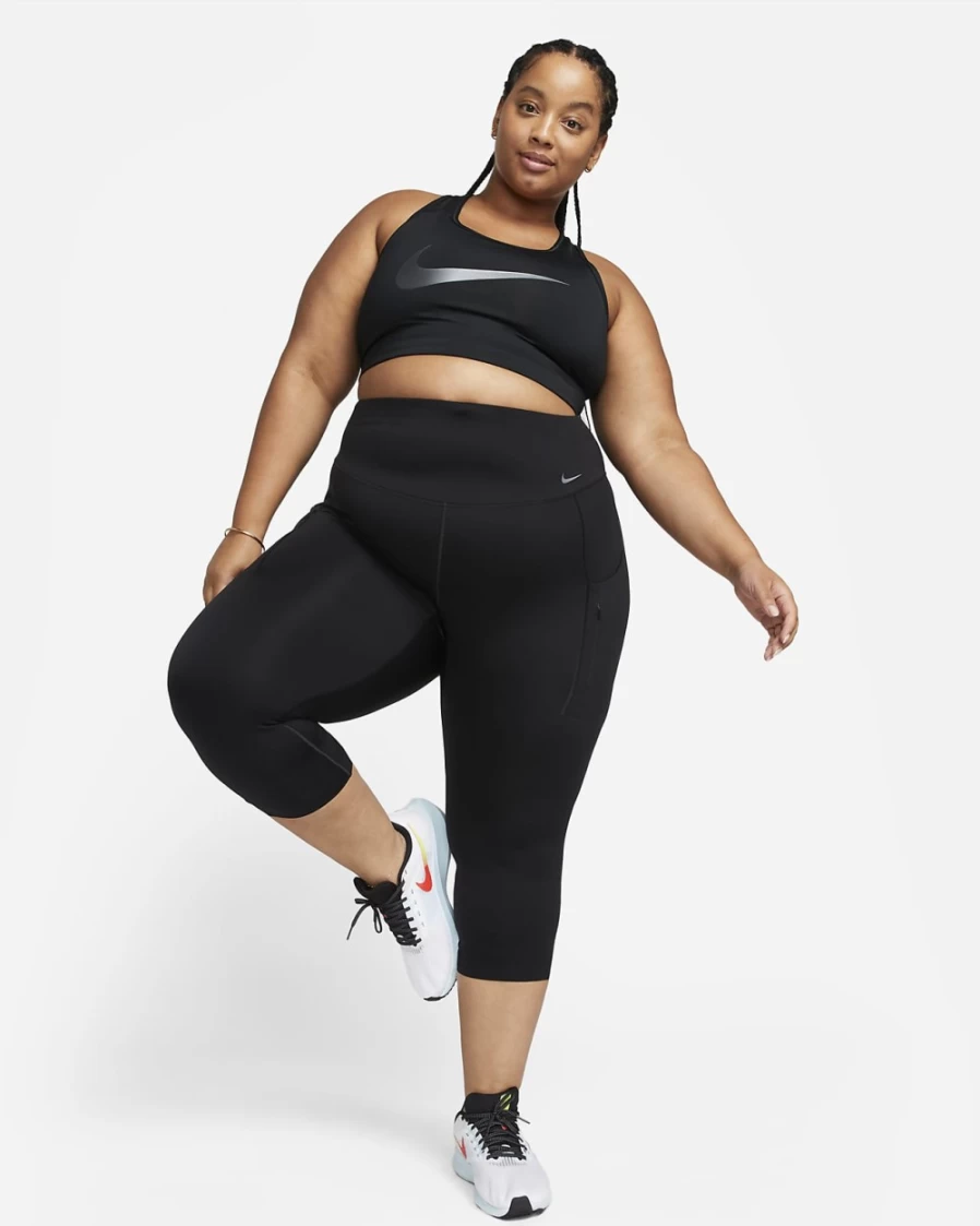 Nike Go Women's High-Waisted Cropped Leggings with Pockets - Plus Size Fitness Yoga Leggings in Black/Black