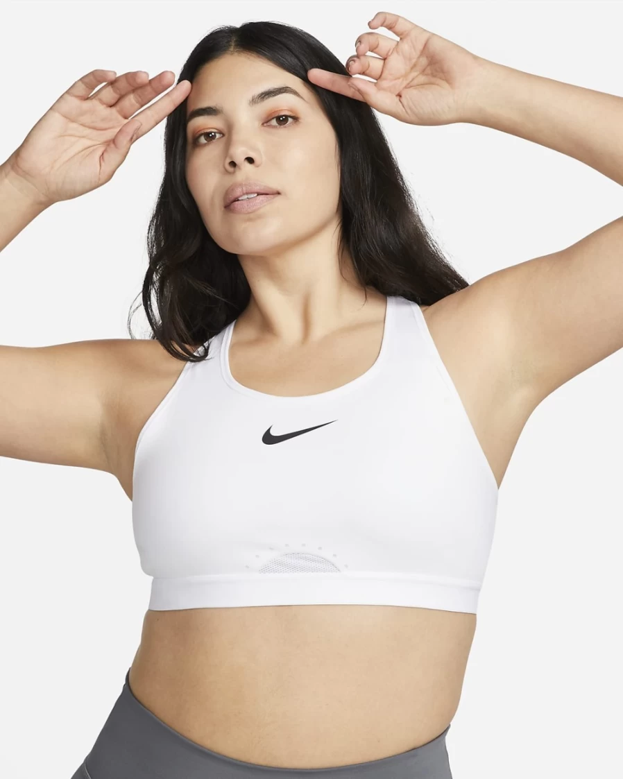 Nike Swoosh Women's Adjustable High-Support Sports Bra - White & Black