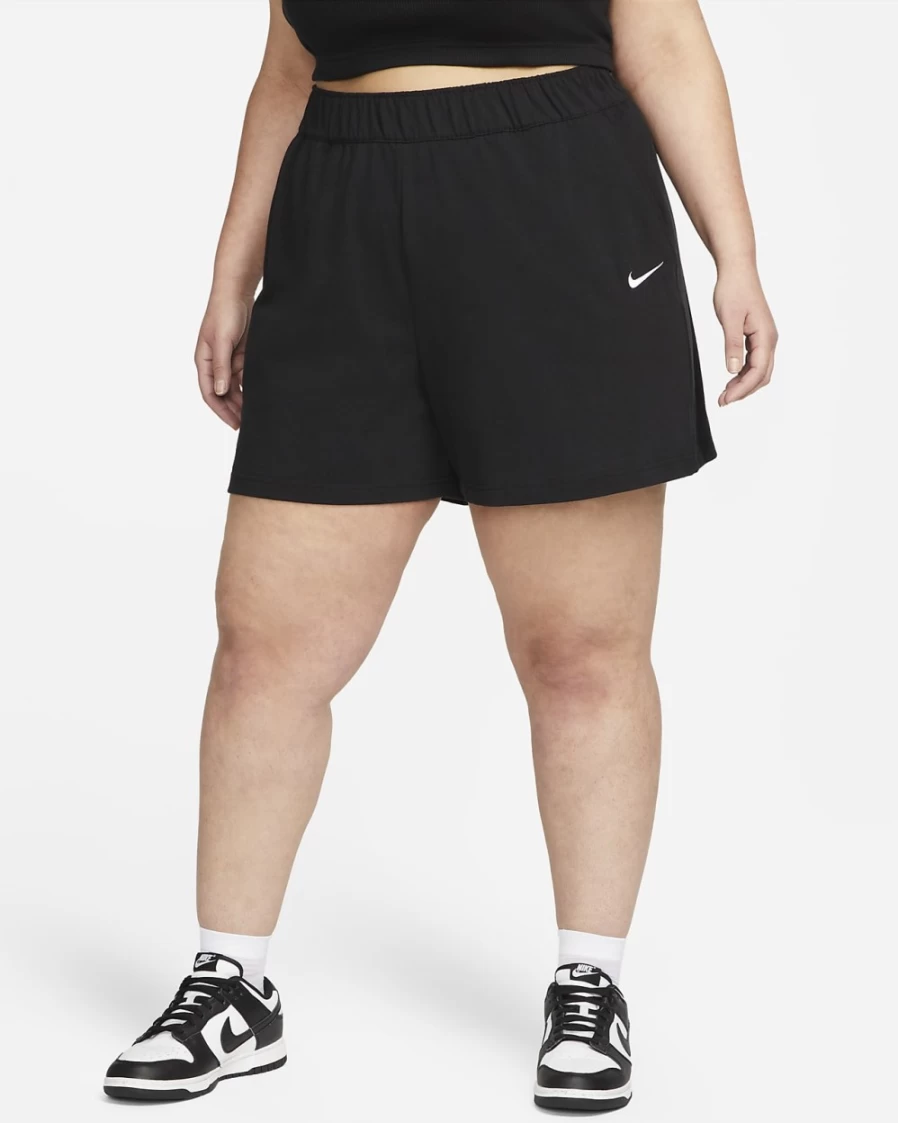 Nike Women's Plus Size Black/White Sportswear Jersey Shorts - Athletic Comfort Fit