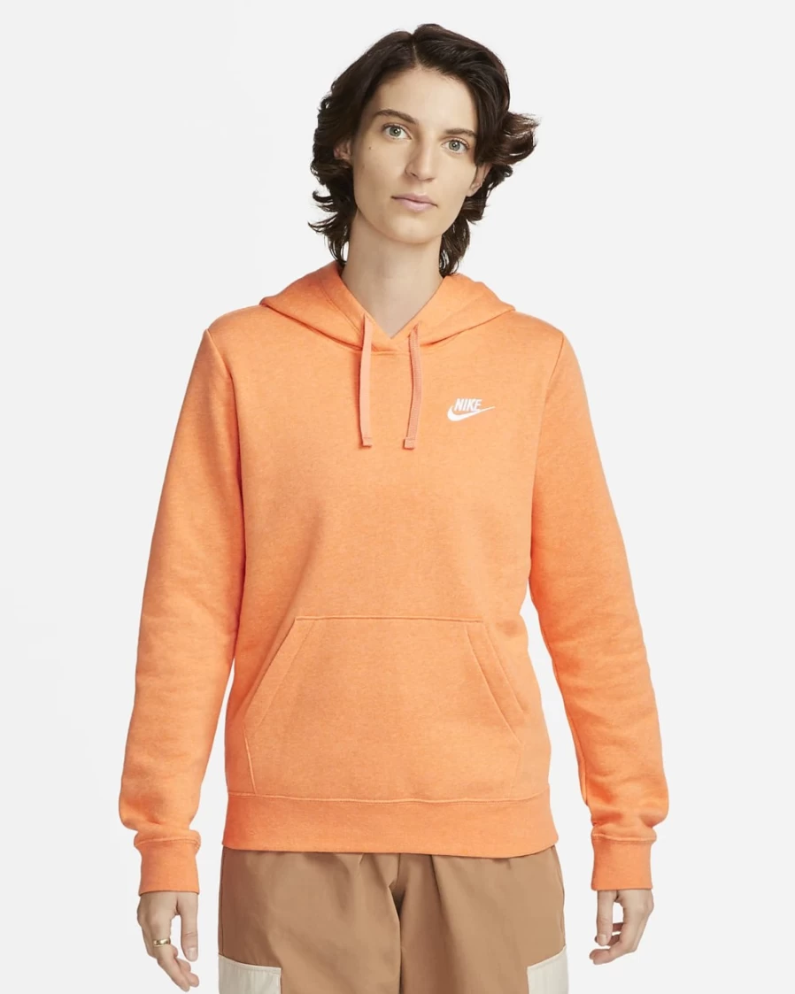 Nike Women's Orange Trance Heather White Sportswear Club Fleece Pullover Hoodie
