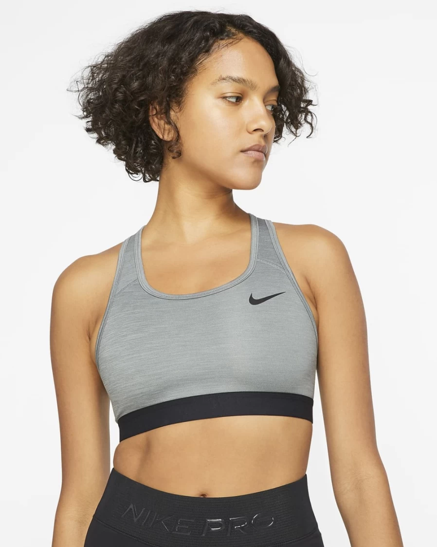 Nike Swoosh Women's Medium-Support Sports Bra - Smoke Grey/Pure/Black - Non-Padded Workout Bra