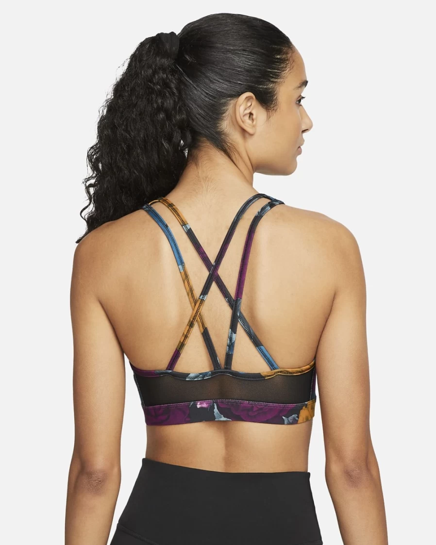 Nike Women's Medium-Support Swoosh Icon Clash Sports Bra - Black/White/Active Pink Strappy Non-Padded Design