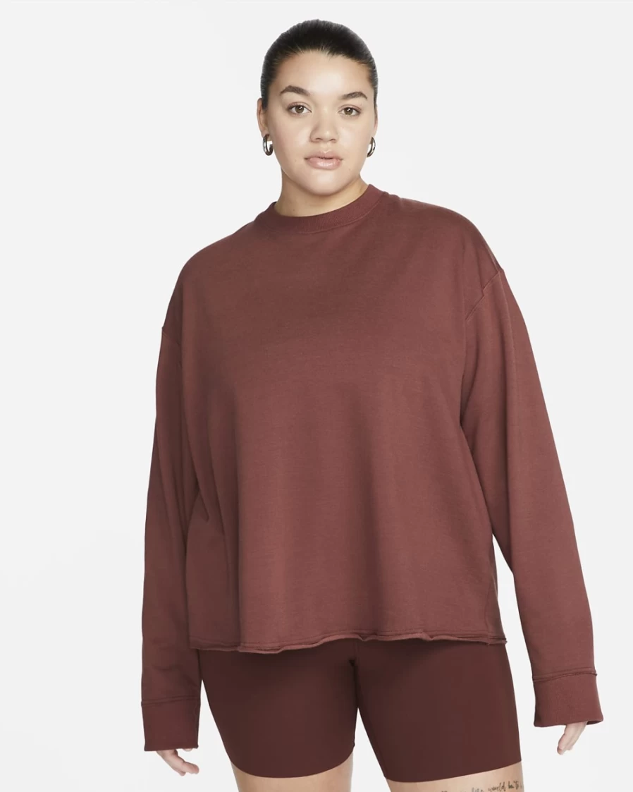 Nike Women's Plus Size Yoga Luxe Fleece Crew Top - Dark Pony/Iron Grey