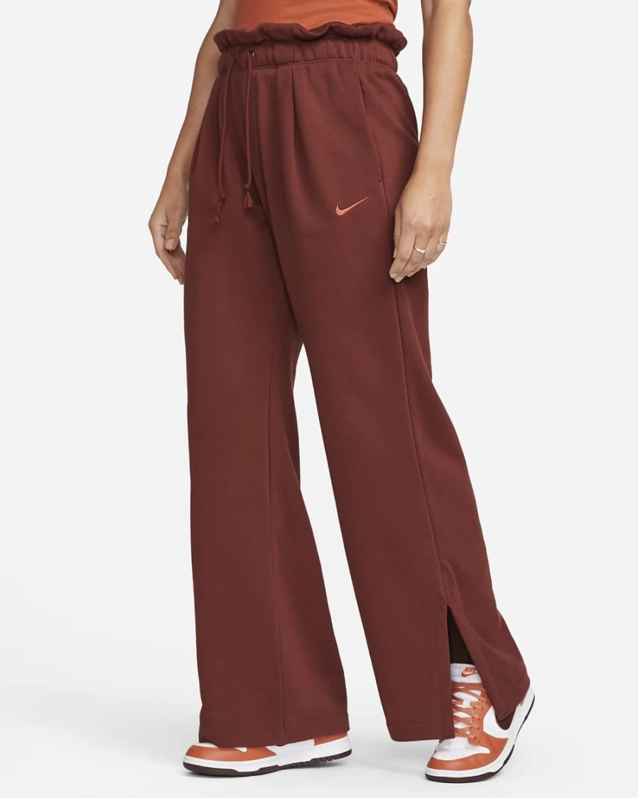 Nike Women's High-Waisted Fleece Sweatpants in Oxen Brown/Cinnabar - Comfortable Open-Hem Lounge Pants
