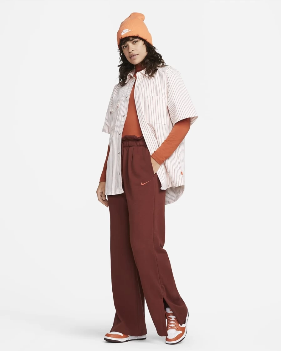 Nike Women's High-Waisted Fleece Sweatpants - Oxen Brown/Cinnabar, Everyday Modern Open-Hem Joggers