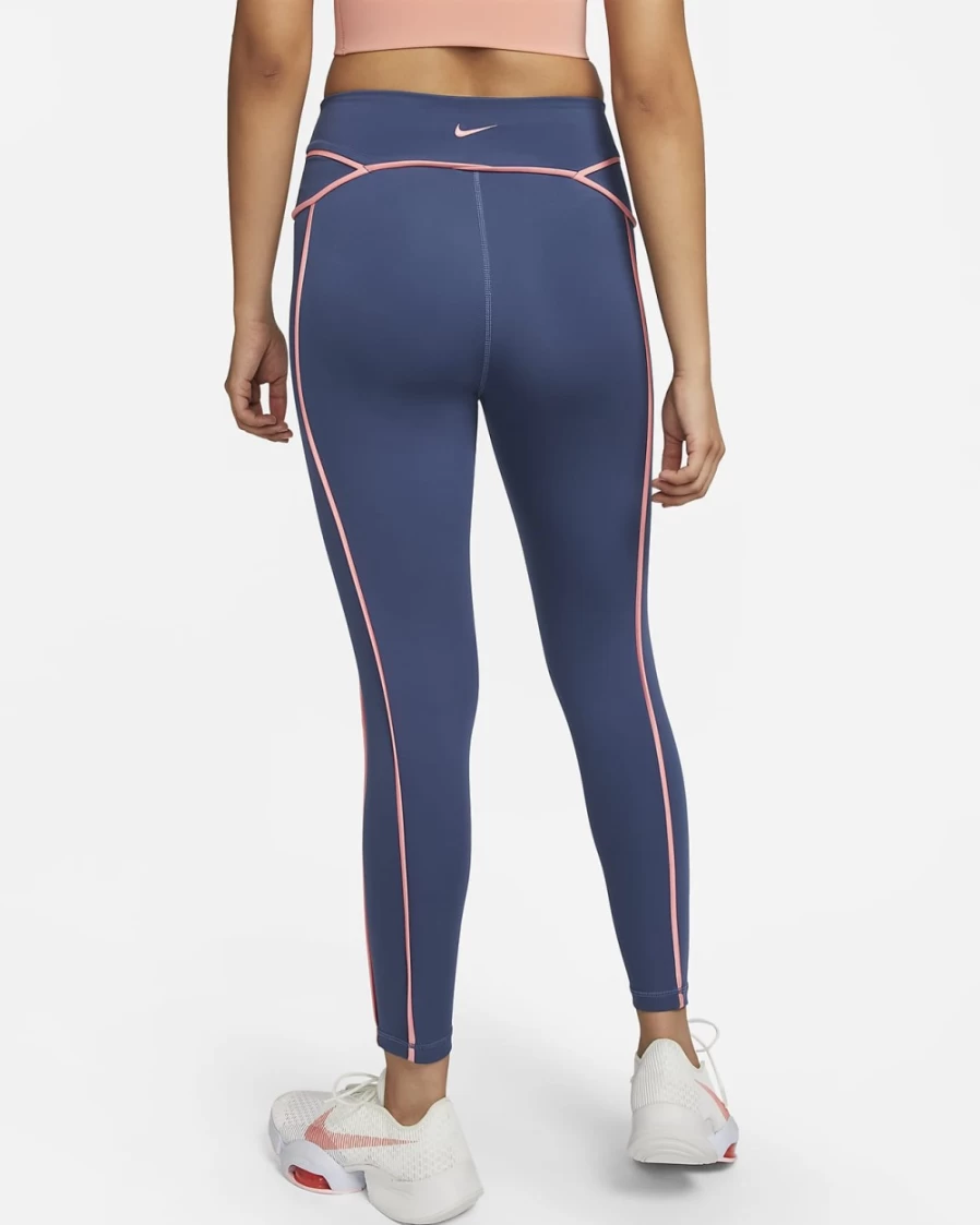 Nike Pro Women's Training Leggings 7/8 Length Mid-Rise in Mystic Navy/Pink Gaze/Midnight Navy