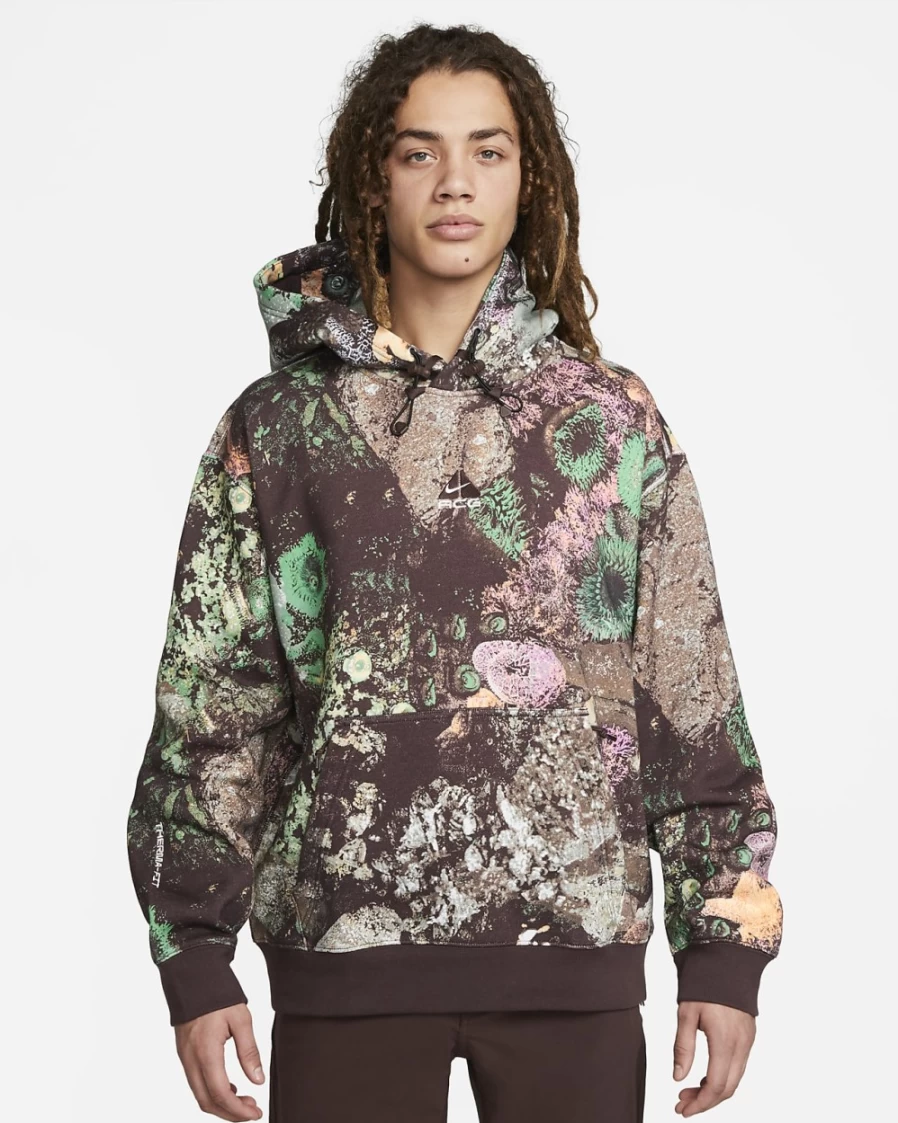 Nike ACG Therma-FIT Tuff Fleece Pullover Hoodie for Men & Women - Bright Mandarin/Earth/Summit White