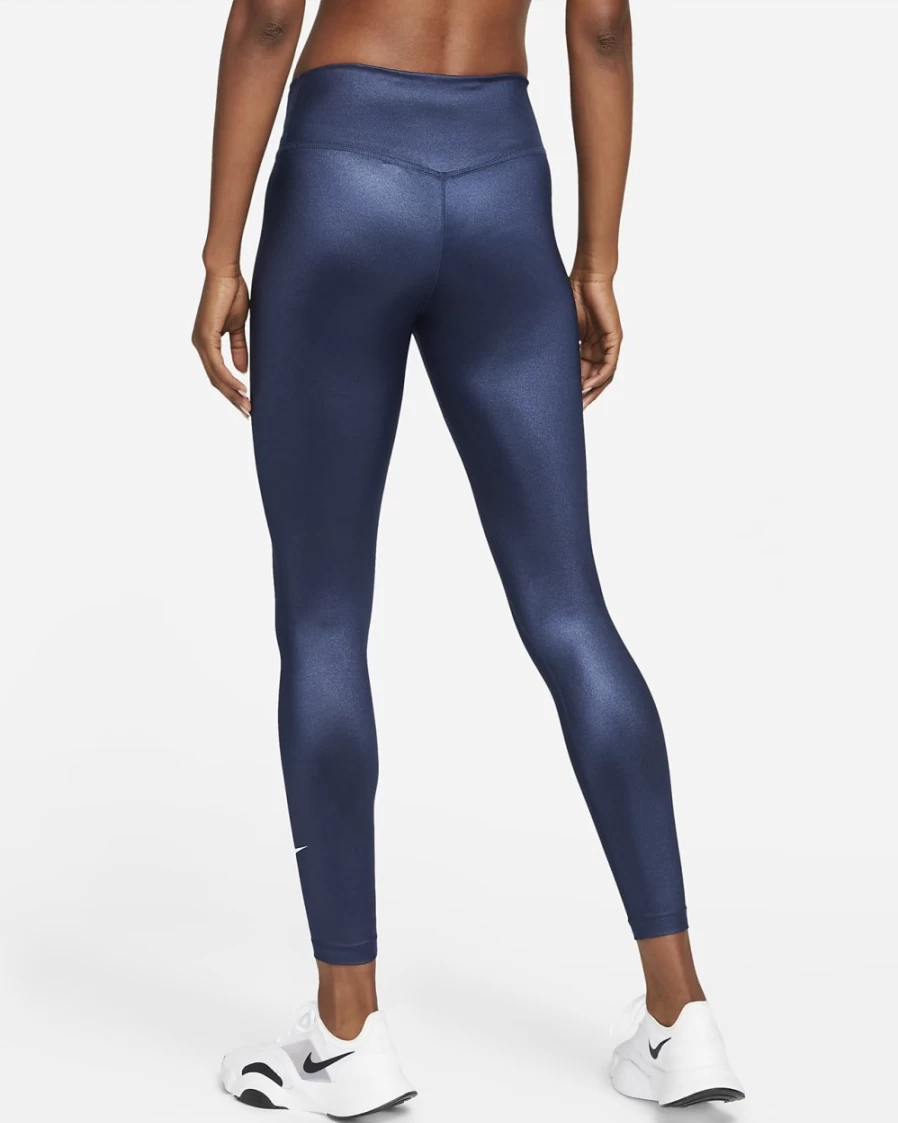 Nike Women's One Mid-Rise Shine Leggings - Midnight Navy/White - High-Shine Training Tights