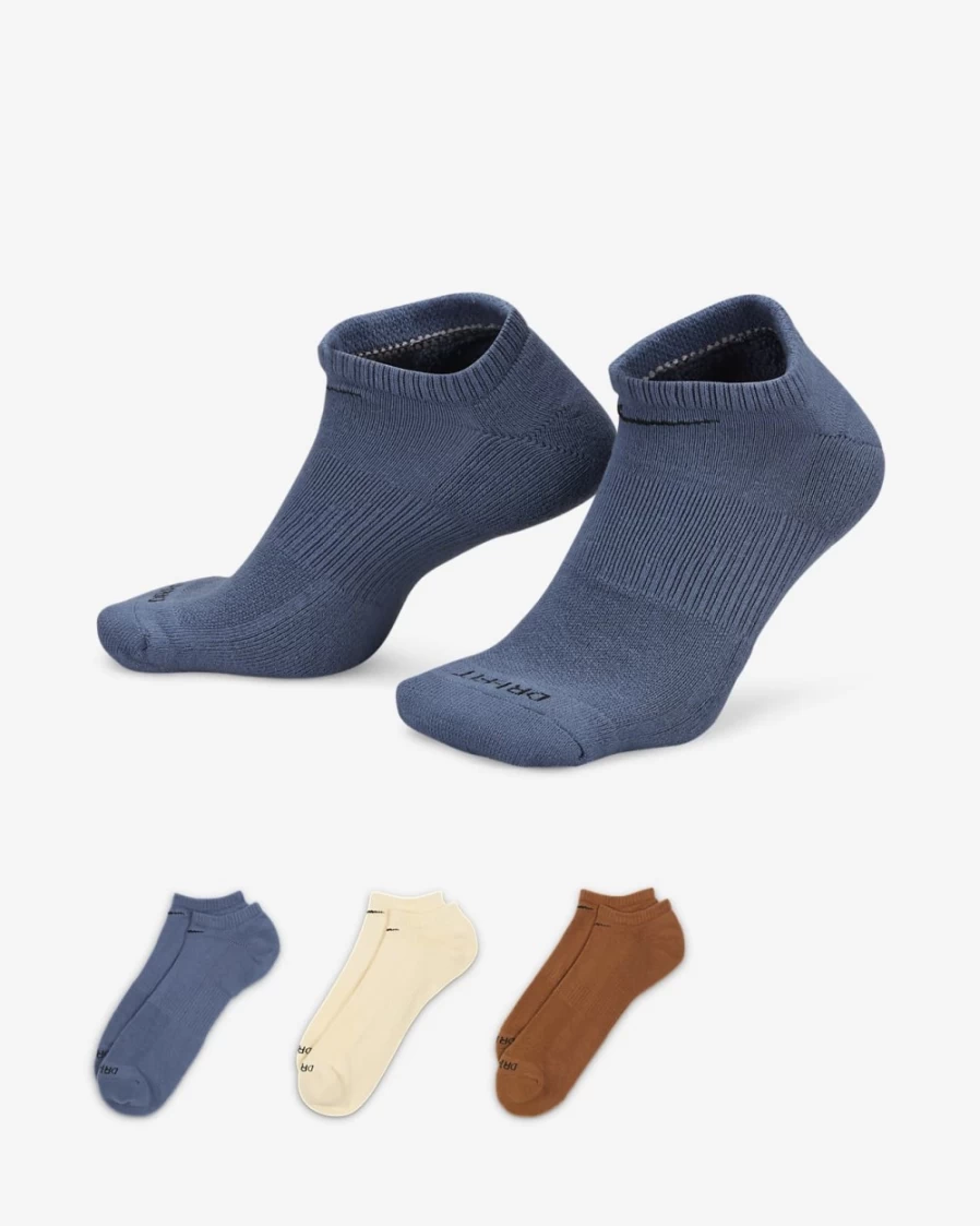Nike Everyday Plus Cushion No-Show Socks for Men & Women - 3 Pairs Multi-Color Athletic Training Socks