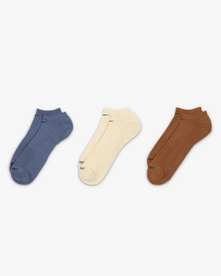 Nike Everyday Plus Cushion No-Show Socks for Men & Women - 3 Pairs Multi-Color Athletic Training Socks
