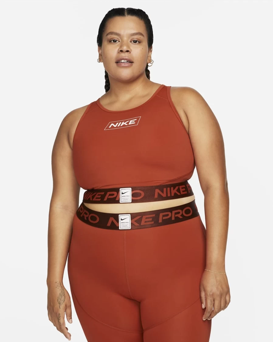 Nike Pro Dri-FIT Women's Plus Size Graphic Crop Tank - Cinnabar, Oxen Brown & Light Soft Pink Colors