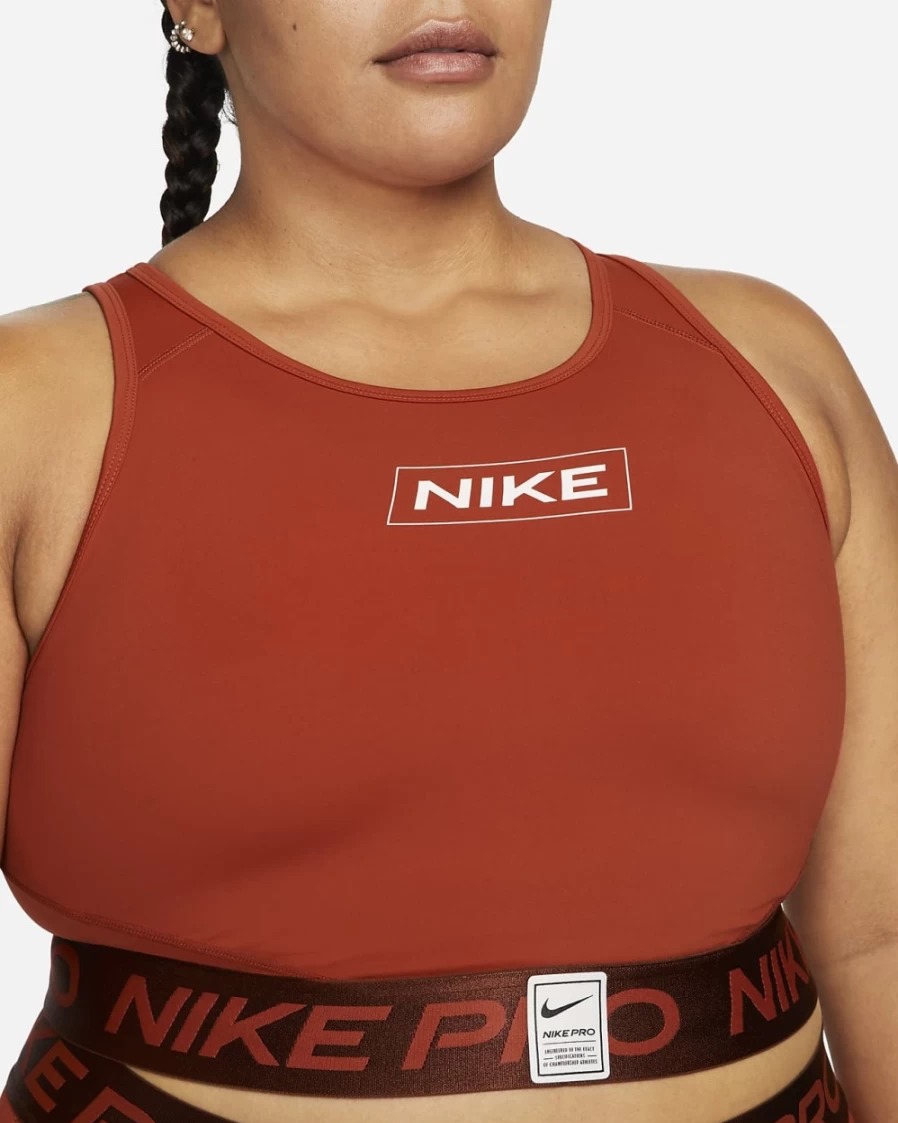 Nike Pro Dri-FIT Women's Plus Size Graphic Crop Tank - Cinnabar, Oxen Brown & Light Soft Pink Colors
