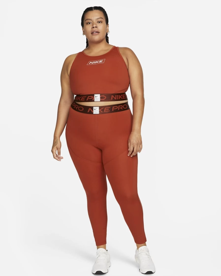 Nike Pro Dri-FIT Women's Plus Size Graphic Crop Tank - Cinnabar, Oxen Brown & Light Soft Pink Colors
