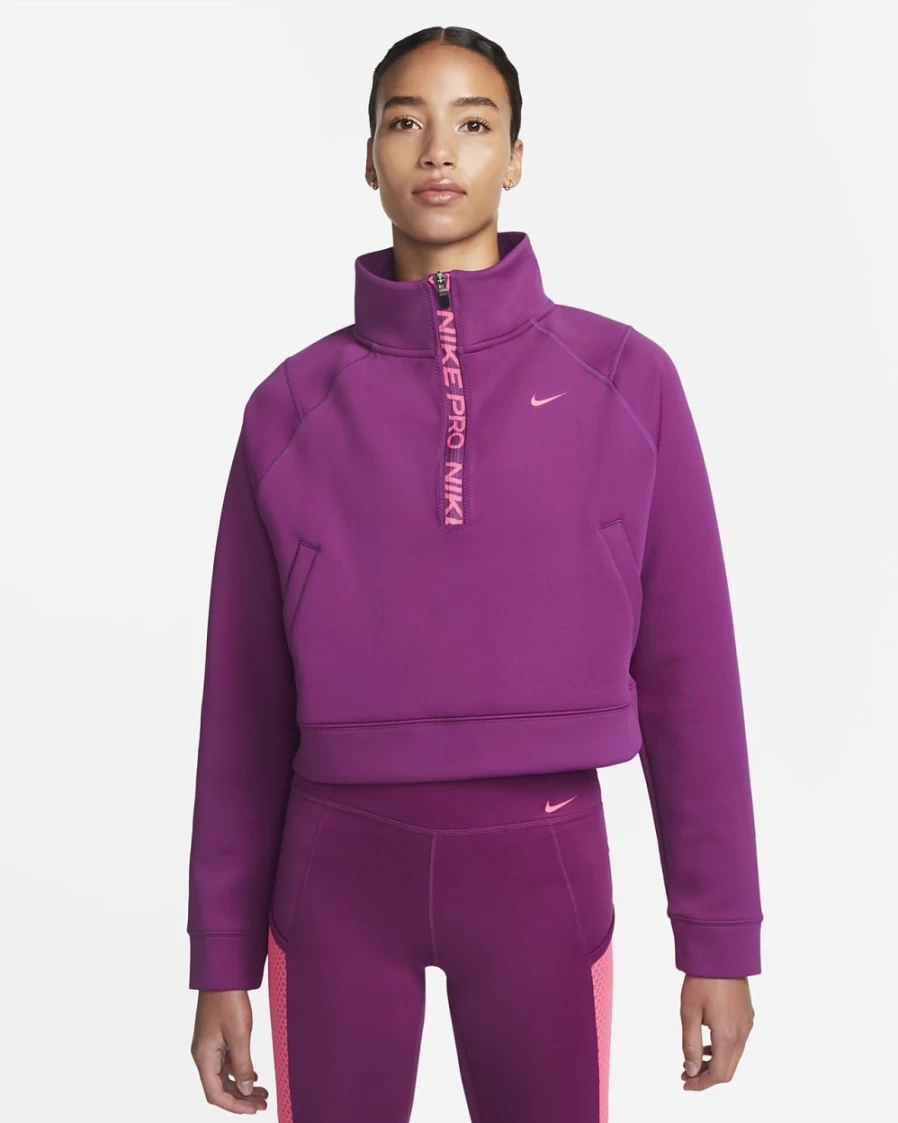 Nike Women's Dri-FIT 1/2-Zip Training Top in Viotech/Hyper Pink - Moisture-Wicking Workout Shirt for Gym & Running