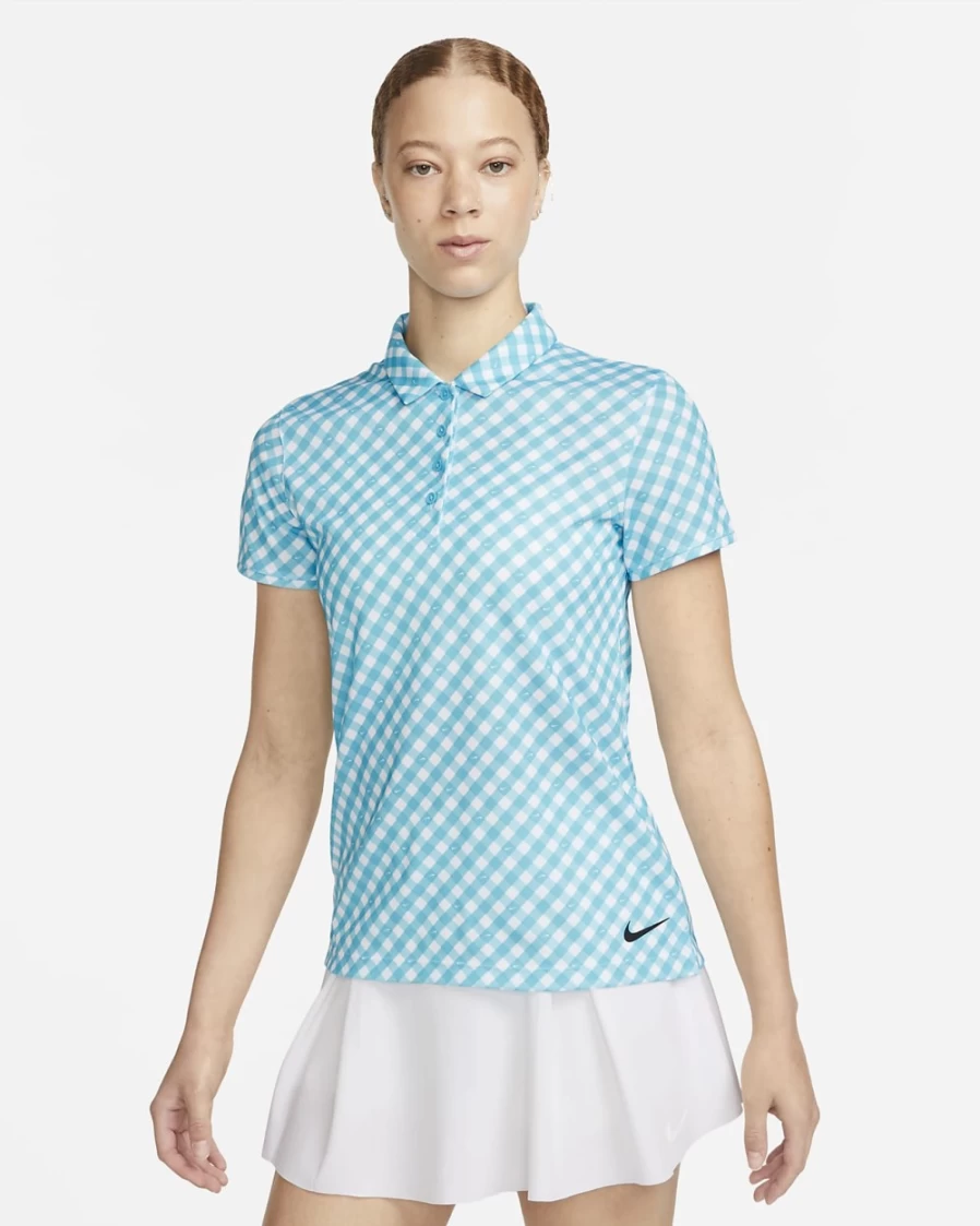 Nike Women's Dri-FIT Victory Baltic Blue/Black Short-Sleeve Printed Golf Polo Shirt