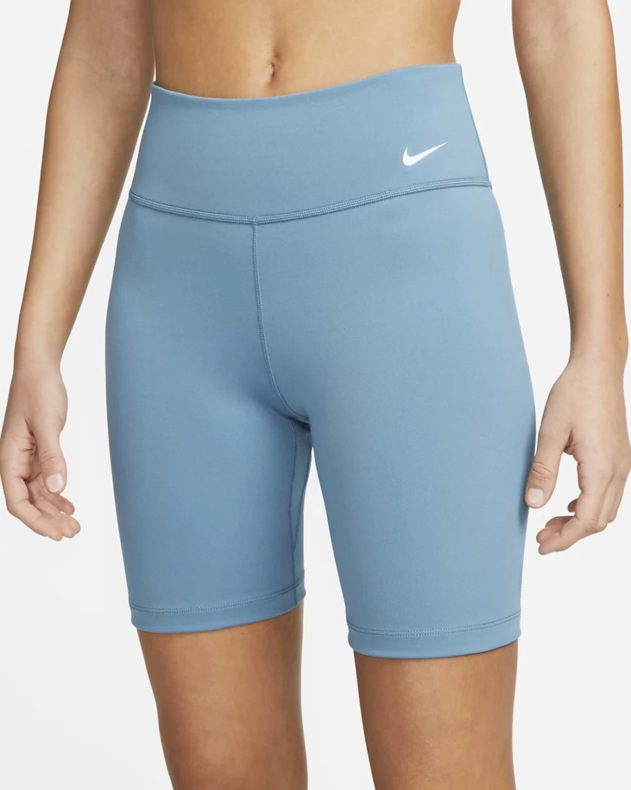 Nike One Women's Mid-Rise 7" Biker Shorts in Noise Aqua/White | Athletic Workout Shorts for Women