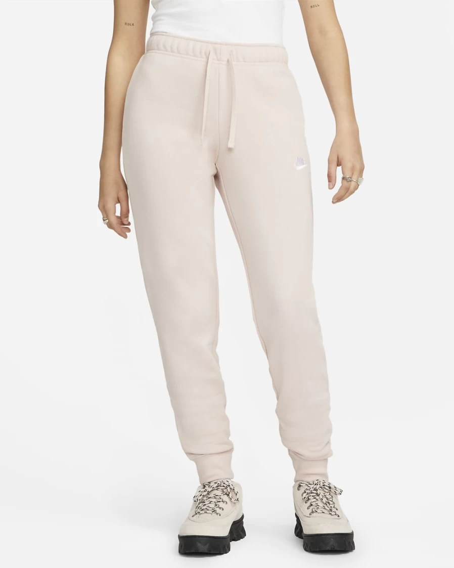 Nike Women's Pink Oxford/White Club Fleece Mid-Rise Slim Joggers - Sportswear Comfort Pants