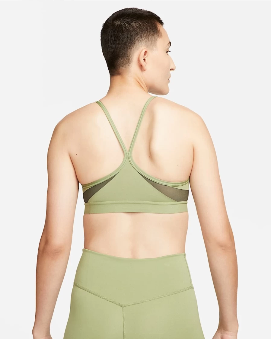 Nike Indy Women's Light-Support Padded V-Neck Sports Bra - Alligator/Cargo Khaki/White