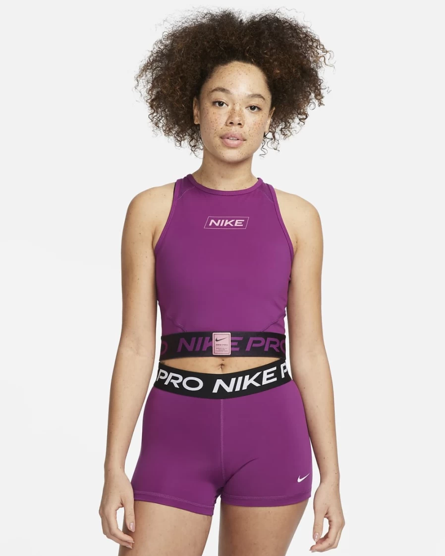 Nike Pro Dri-FIT Women's Viotech Cave Purple Desert Berry Graphic Workout Crop Tank Top