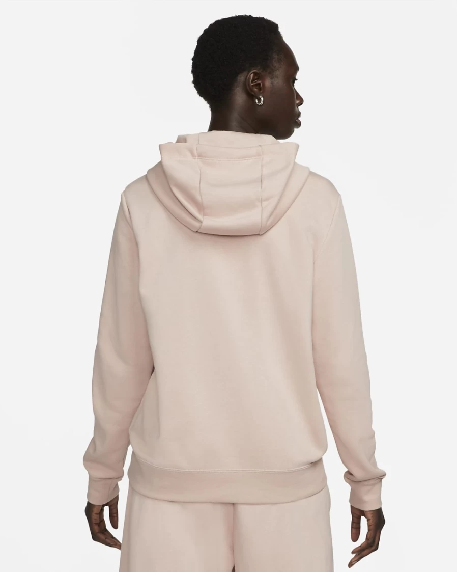 Nike Women's Pink Oxford/White Funnel-Neck Hoodie - Sportswear Club Fleece Pullover