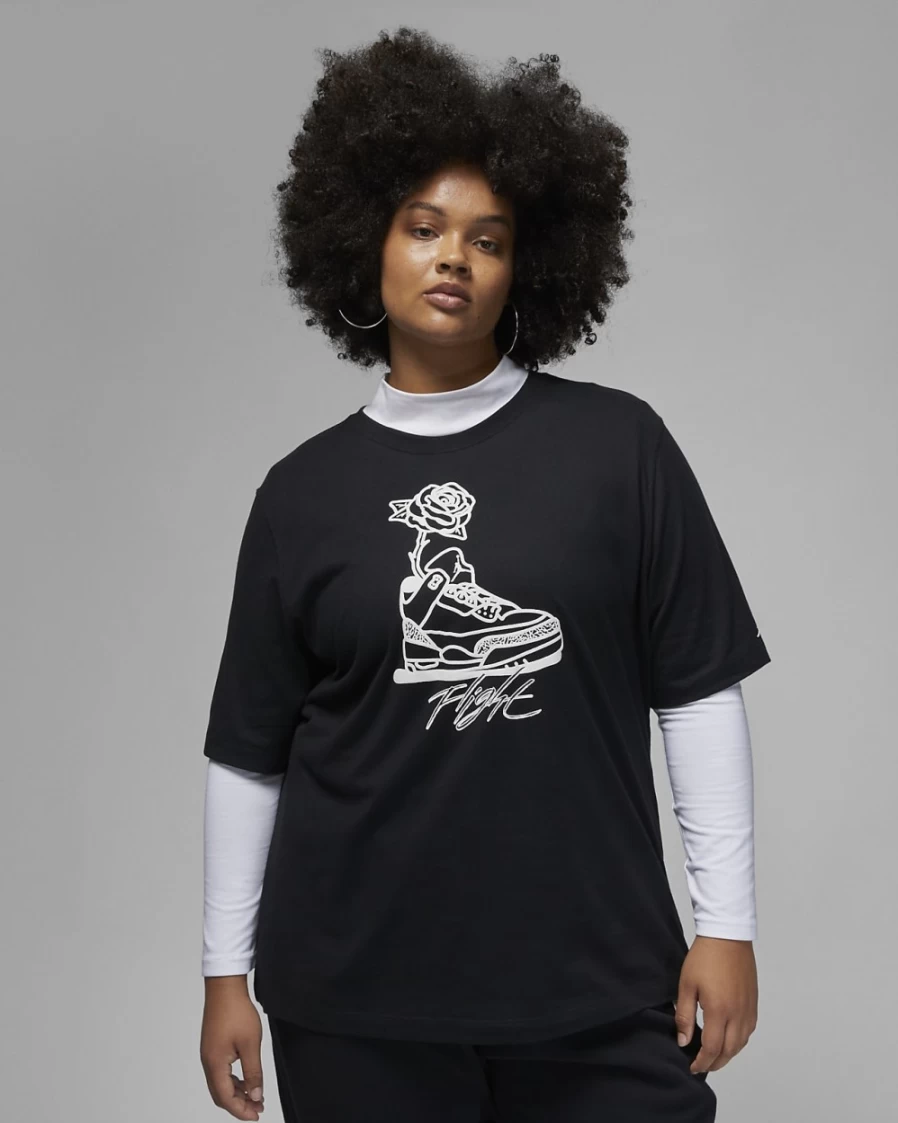Nike Women's Plus Size Black Jordan Flight Graphic T-Shirt