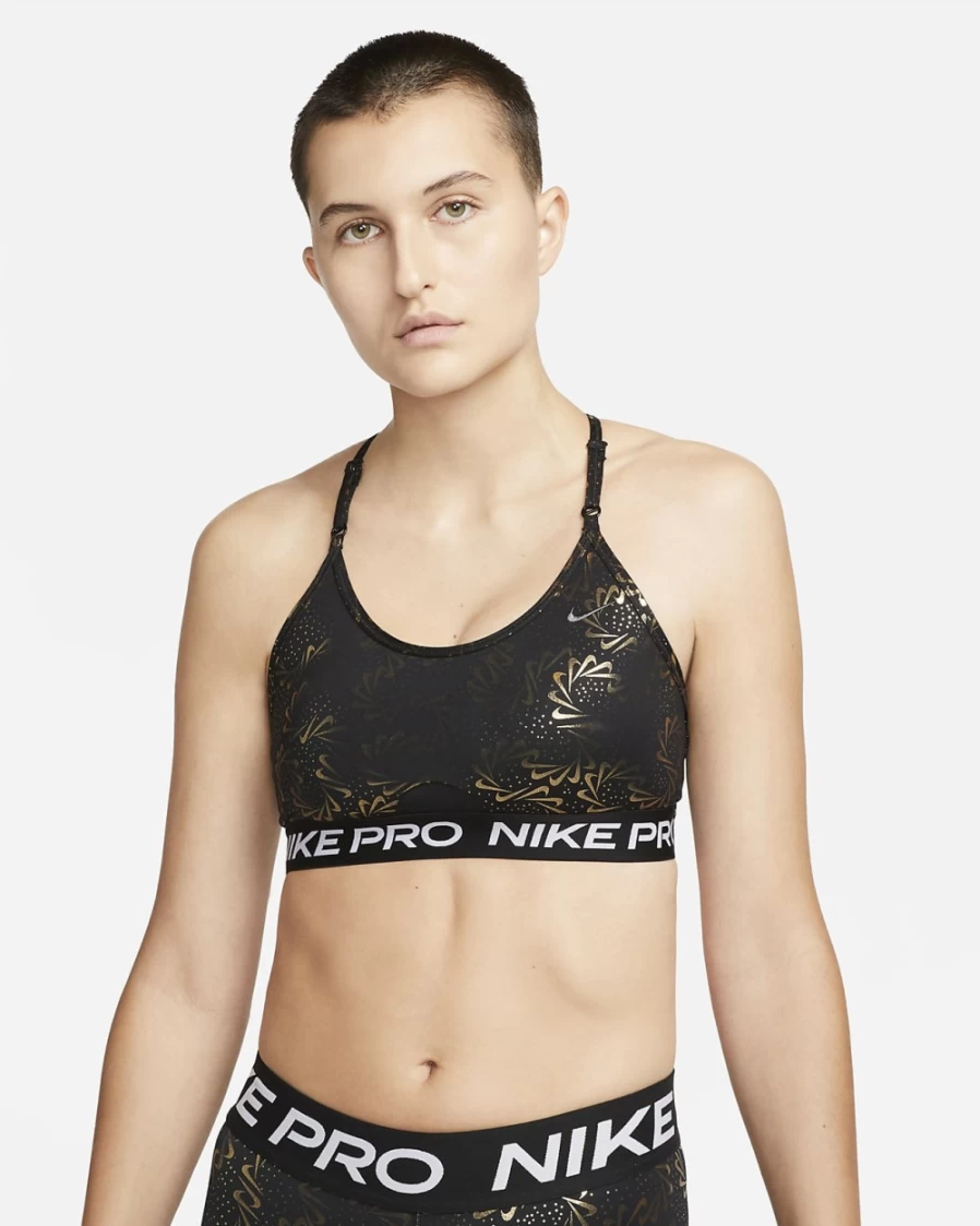 Nike Pro Indy Women's Light-Support Padded Sports Bra - Black/Dark Smoke Grey Strappy Sparkle Design