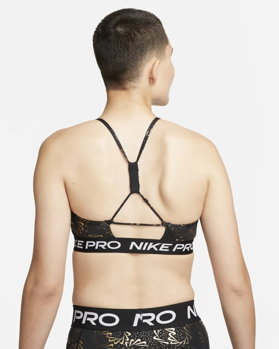 Nike Pro Indy Women's Light-Support Padded Sports Bra - Black/Dark Smoke Grey Strappy Sparkle Design