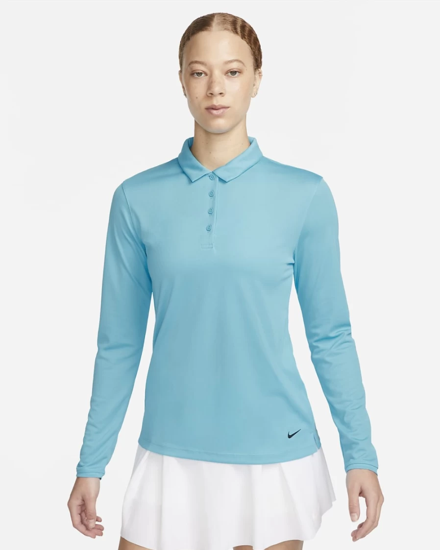 Nike Dri-FIT Victory Women's Baltic Blue/Black Long-Sleeve Golf Polo Shirt for Performance & Comfort