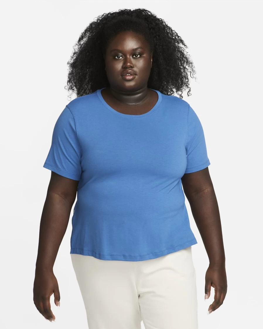Nike Dri-FIT Yoga Top for Women - Plus Size Dark Marina Blue & Iron Grey Workout Shirt