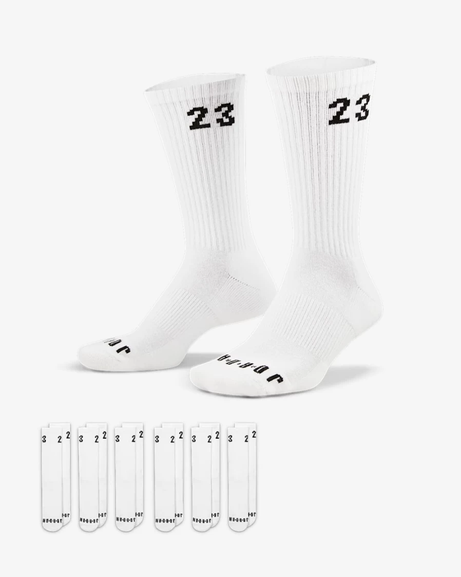 Nike Jordan Essentials Crew Socks (6 Pairs) - White/Black for Men & Women