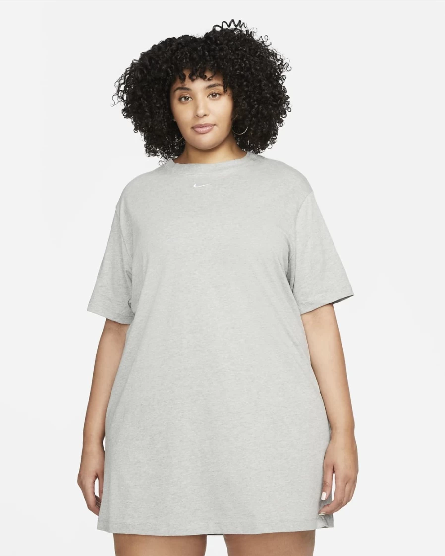 Nike Women's Plus Size Essential Sportswear Dress in Dark Grey Heather/White