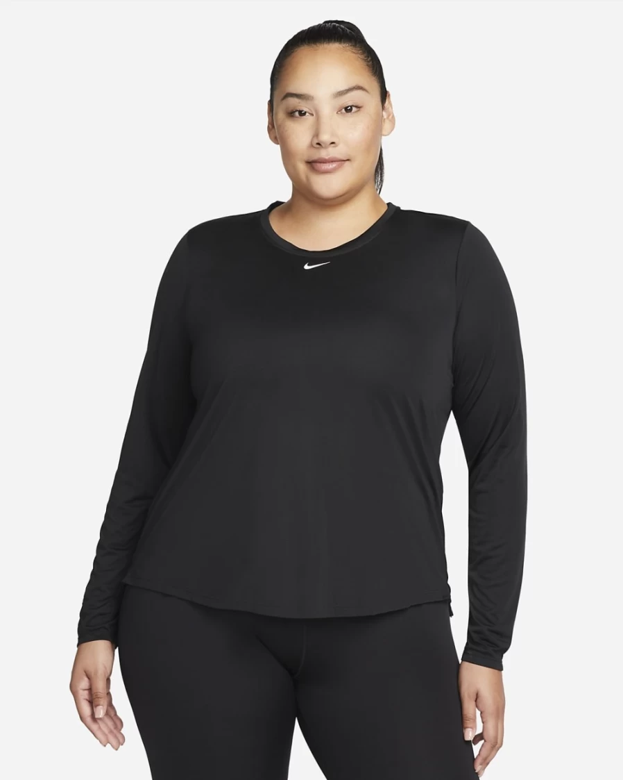 Nike Dri-FIT One Women's Long-Sleeve Top - Plus Size Black/White Moisture-Wicking Workout Shirt