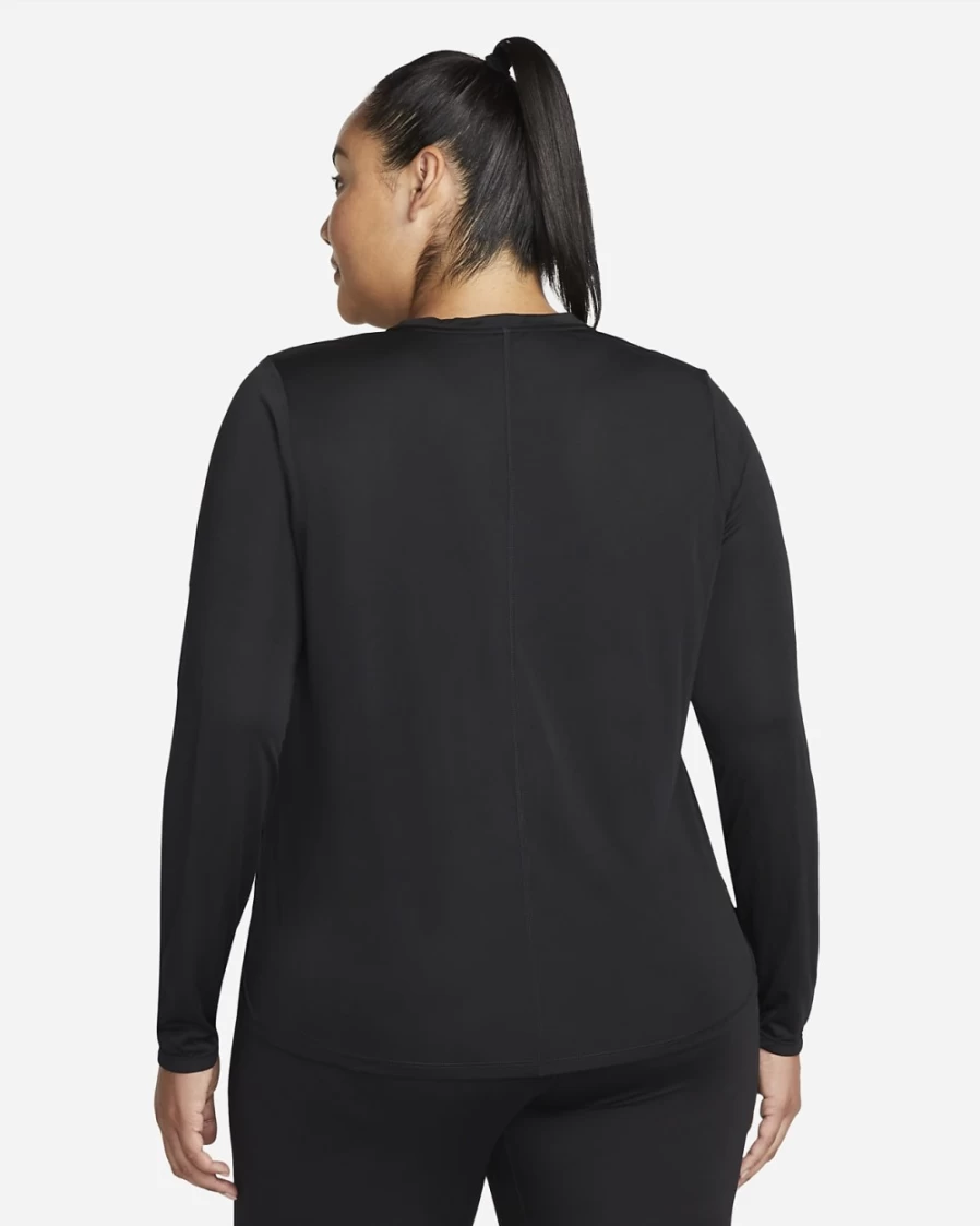 Nike Dri-FIT One Women's Long-Sleeve Top - Plus Size Black/White Moisture-Wicking Workout Shirt