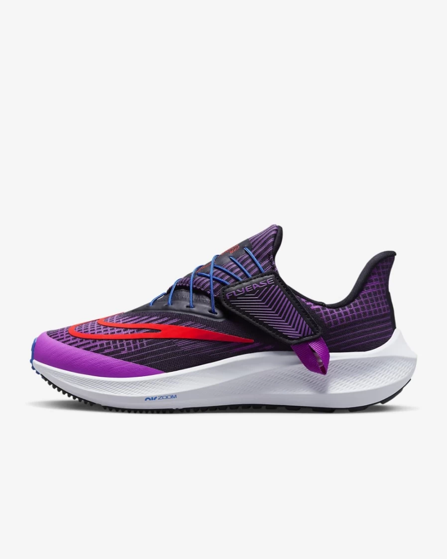 Nike Pegasus FlyEase Women's Road Running Shoes - Fuchsia Dream/Black/White/Bright Crimson - Easy On/Off Design