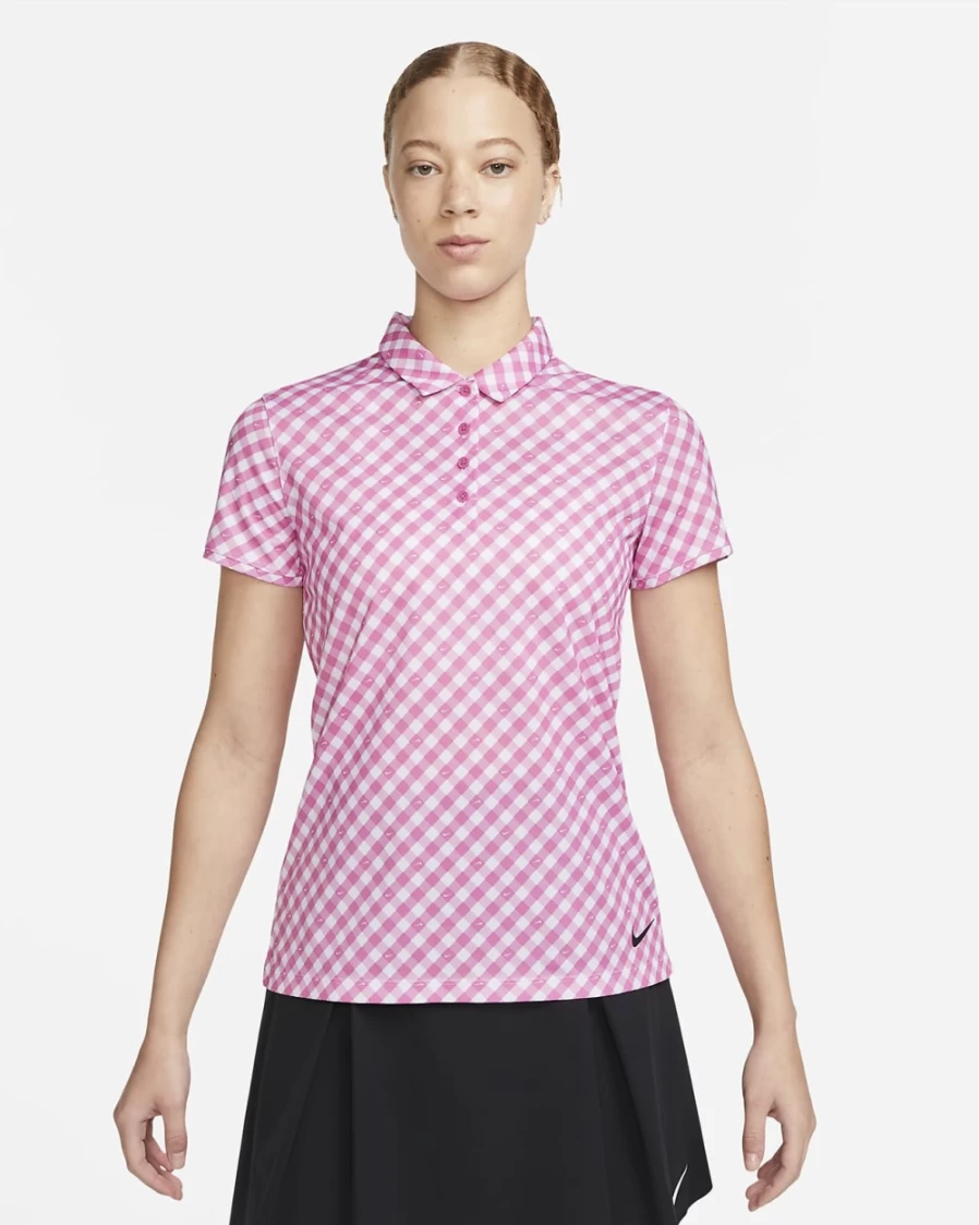 Nike Women's Dri-FIT Victory Printed Golf Polo Shirt - Cosmic Fuchsia/Black, Moisture-Wicking Short Sleeve Top