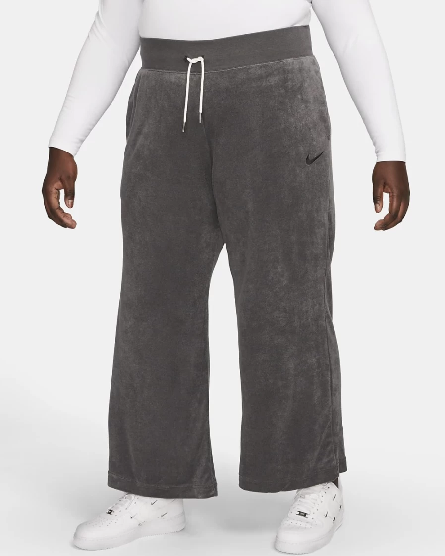 Nike Women's High-Waisted Wide-Leg Terry Sweatpants in Anthracite/Black - Plus Size Comfort & Style